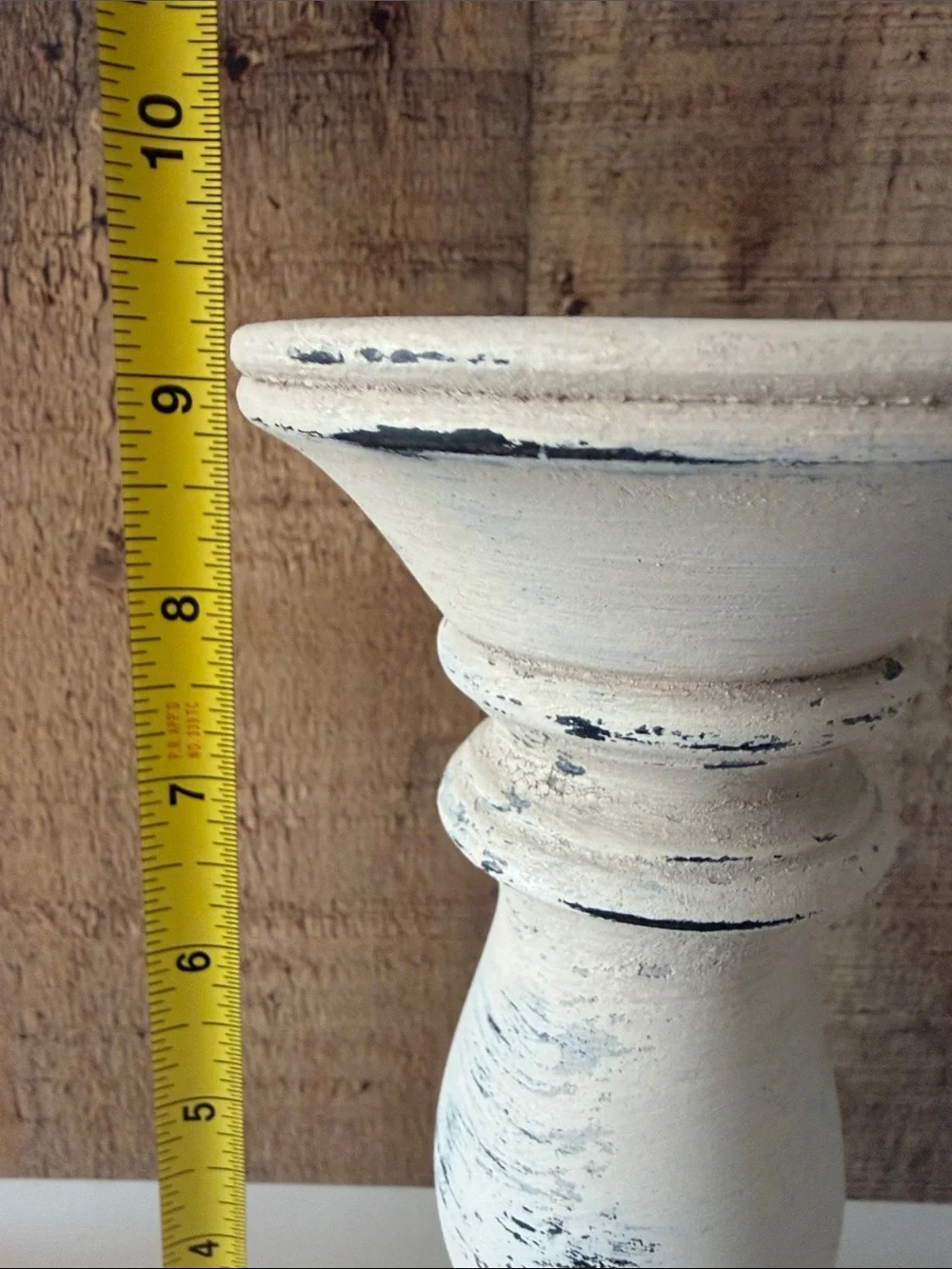 Farmhouse Distressed Cream Wood Candle Holders - Set of 2